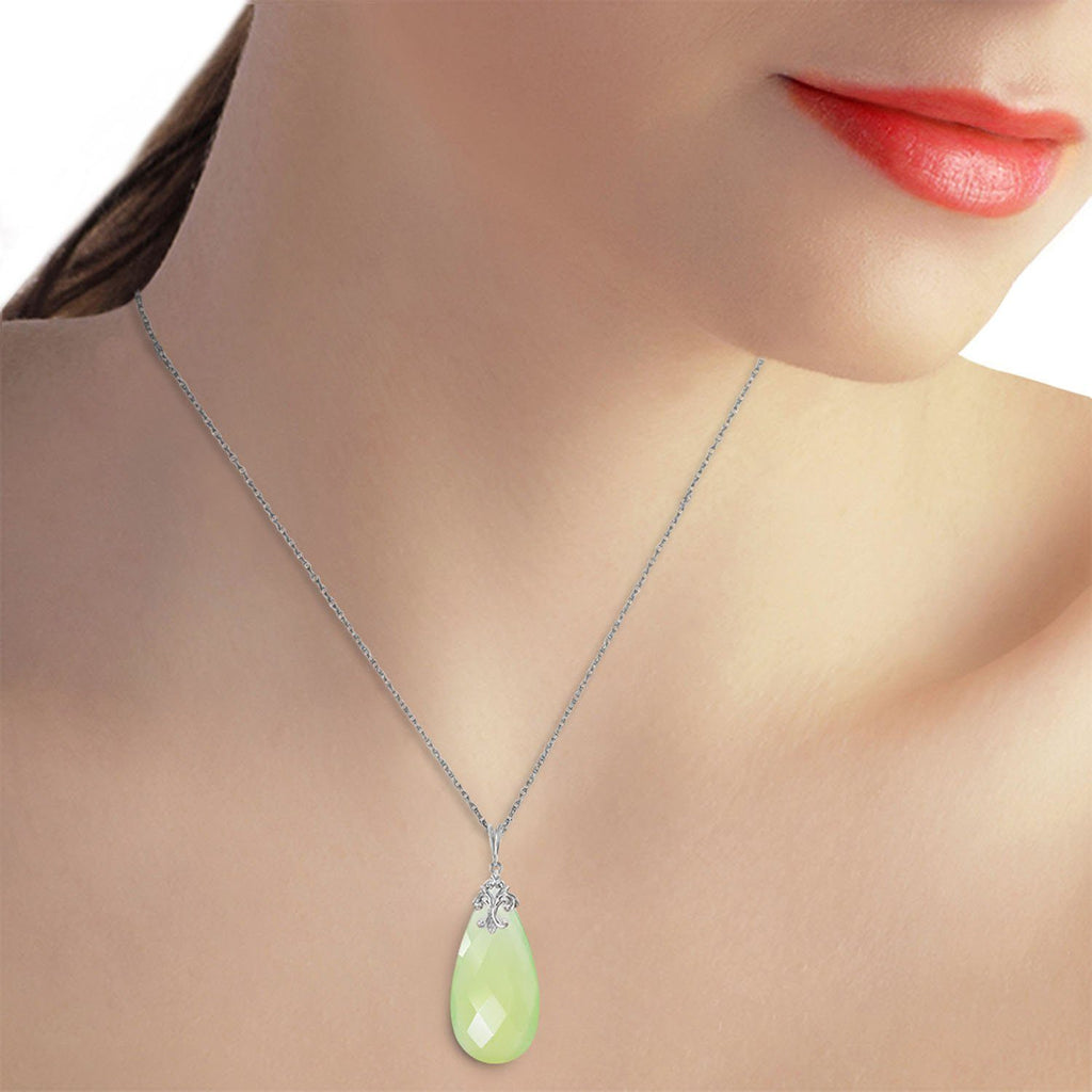 14K Gold Necklace w/ Briolette 31x16 mm Prehnite Color Chalcedony