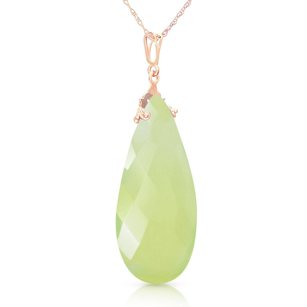 14K Rose Gold Necklace w/ Briolette 31x16 mm Prehnite Color Chalcedony