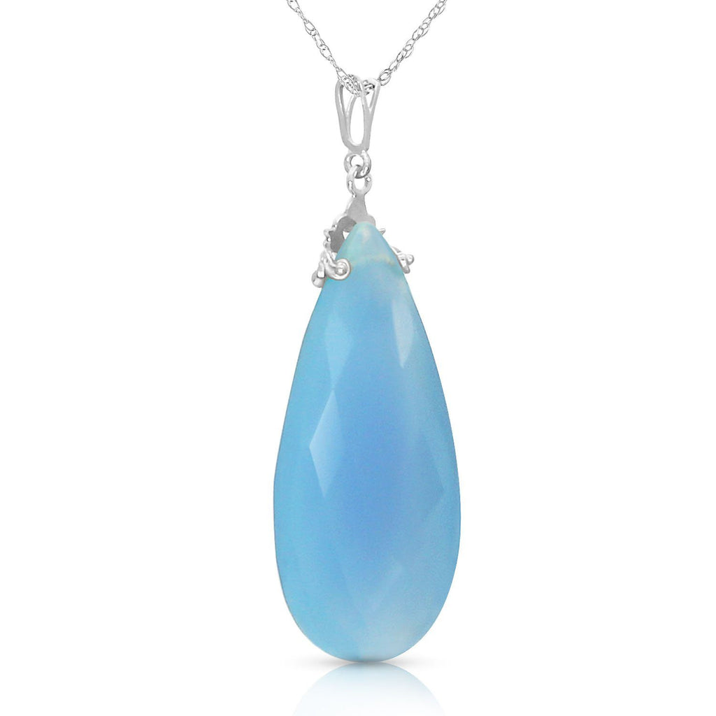 14K White Gold Necklace w/ Briolette 31x16 mm Aqua Blue Chalcedony