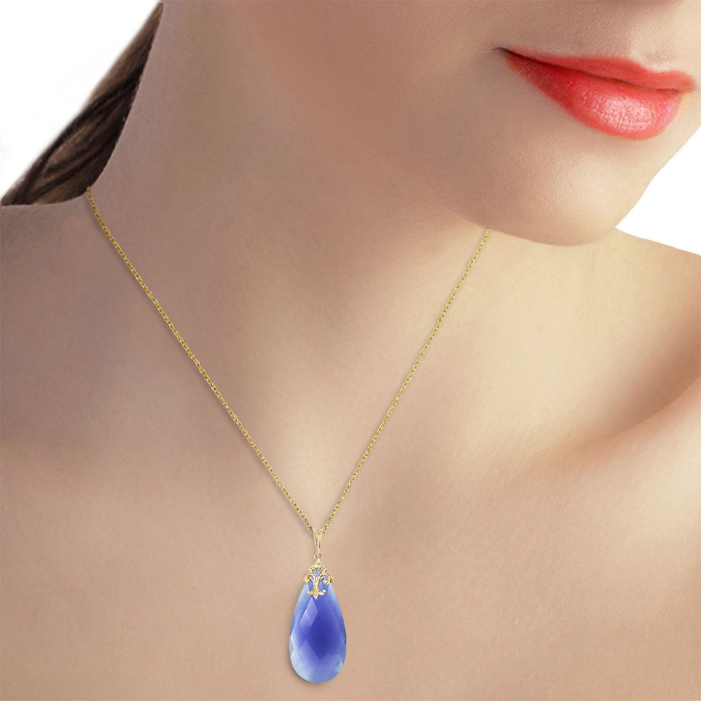 14K White Gold Necklace w/ Briolette 31x16 mm Deep Blue Chalcedony