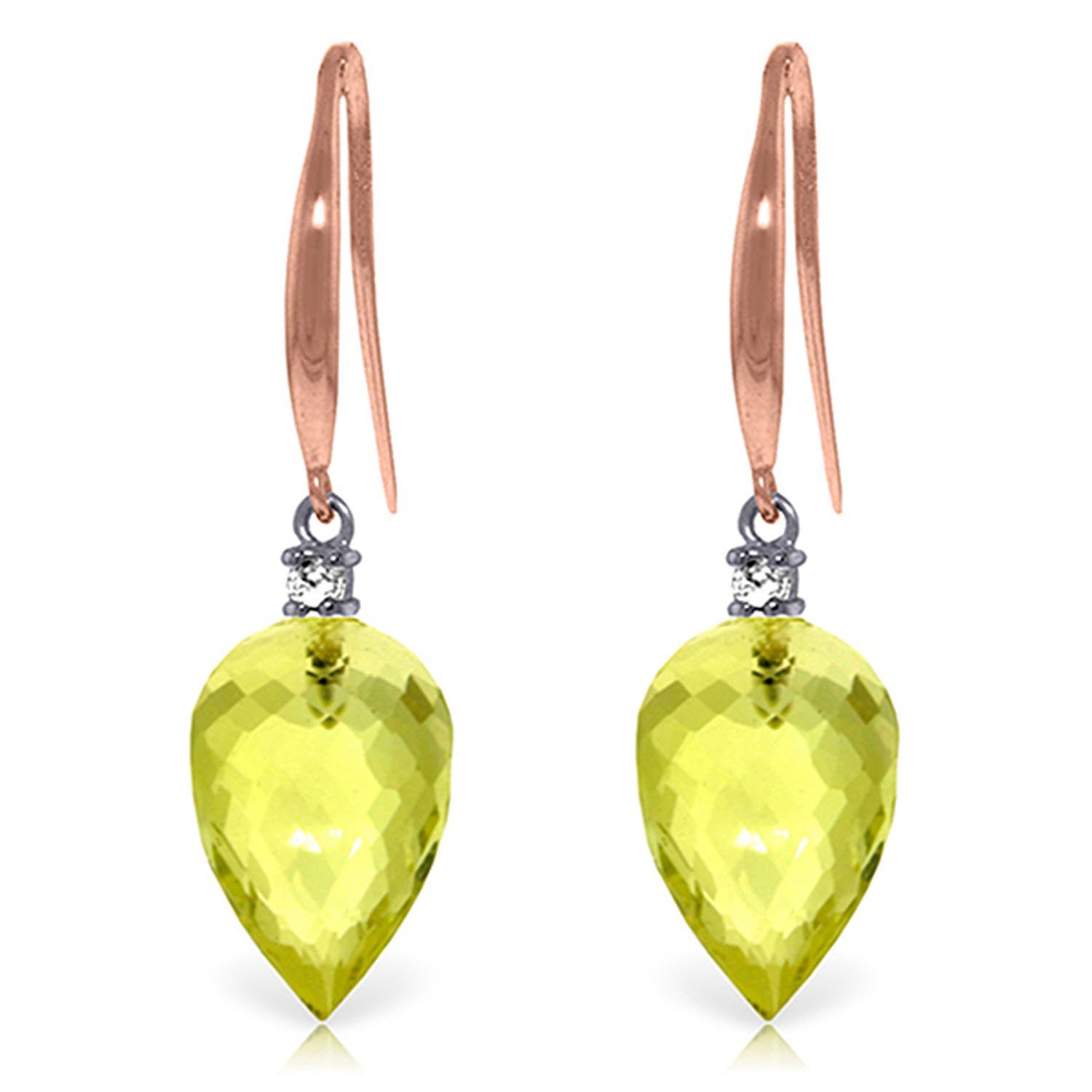 18.1 Carat 14K Rose Gold Fish Hook Earrings Diamond Lemon Quartz For Sale