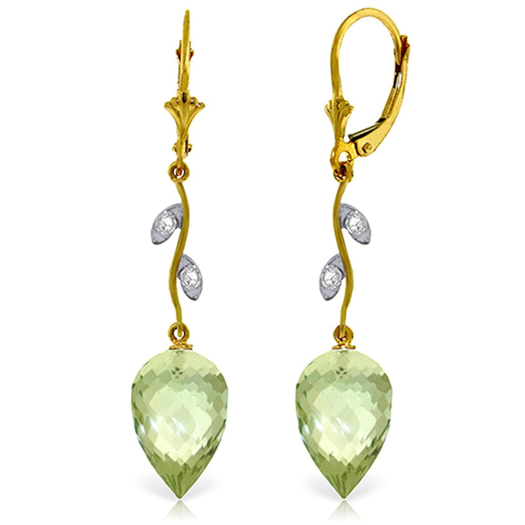 19.02 Carat 14K White Gold Diamond Drop Green Amethyst Earrings