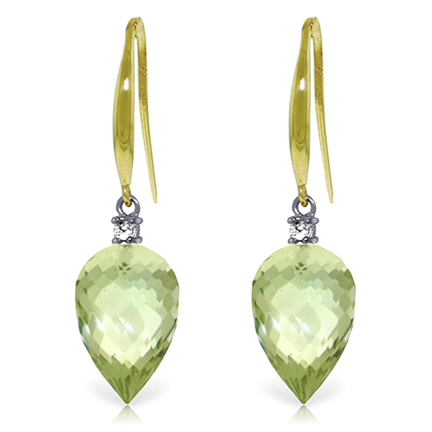 19.1 Carat 14K Solid Yellow Gold Fish Hook Earrings Diamond Green Amethyst 19.1 Carat 14K Solid Yellow Gold Fish Hook Earrings Diamond Green Amethyst