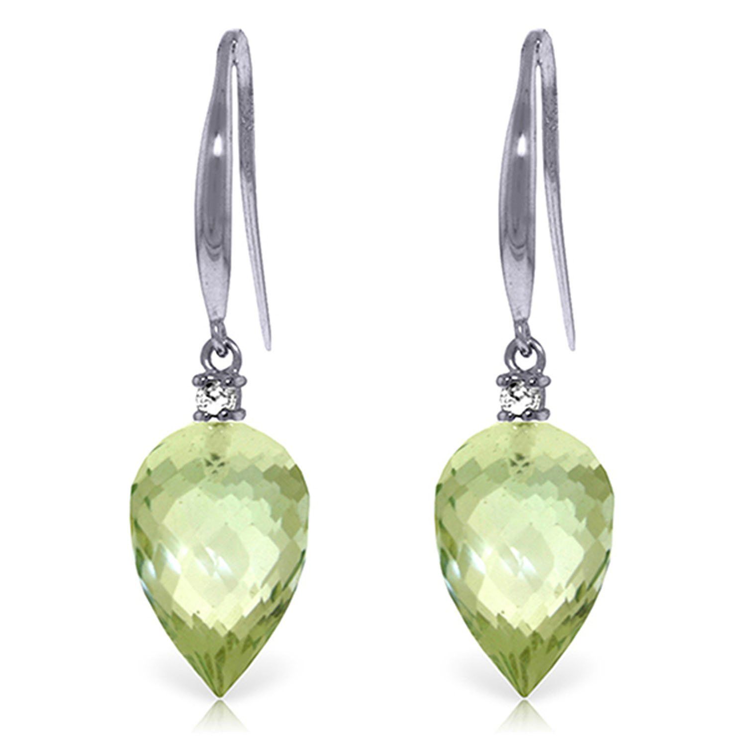diamond fish hook jewelry 19.1 Carat 14K Solid Yellow Gold Fish Hook Earrings Diamond Green Amethyst