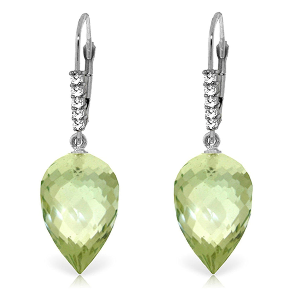 19.15 Carat 14K Gold Drop Briolette Green Amethyst Diamond Earrings