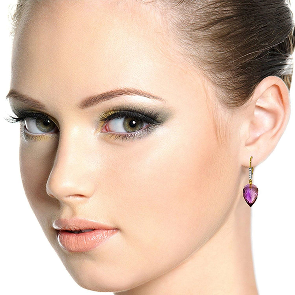 19.15 Carat 14K Rose Gold Drop Briolette Amethyst Diamond Earrings