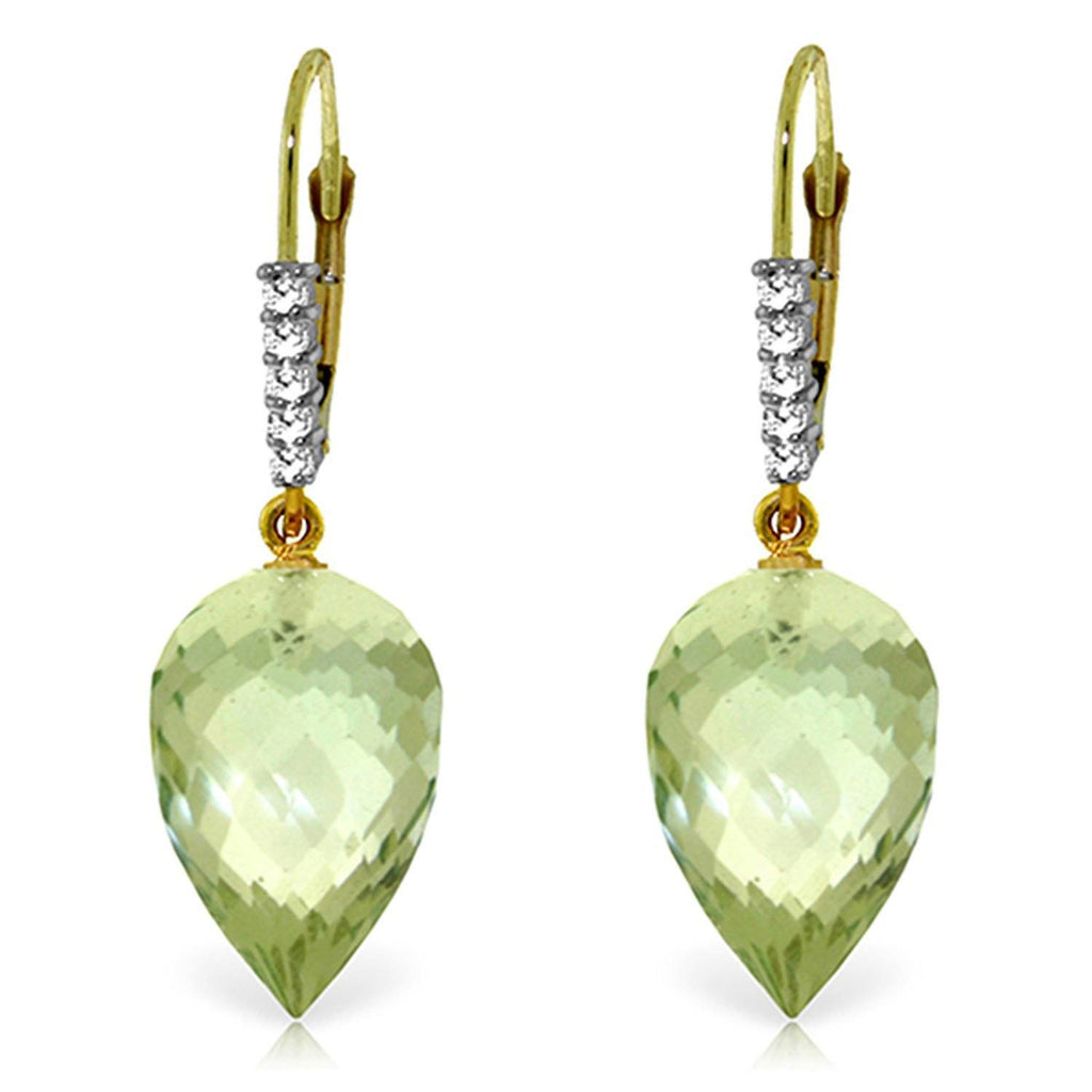19.15 Carat 14K Rose Gold Drop Briolette Green Amethyst Diamond Earrings