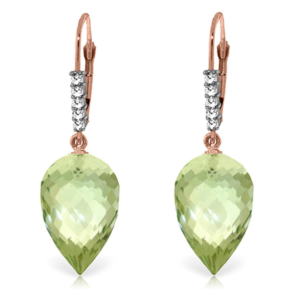 19.15 Carat 14K White Gold Drop Briolette Green Amethyst Diamond Earrings