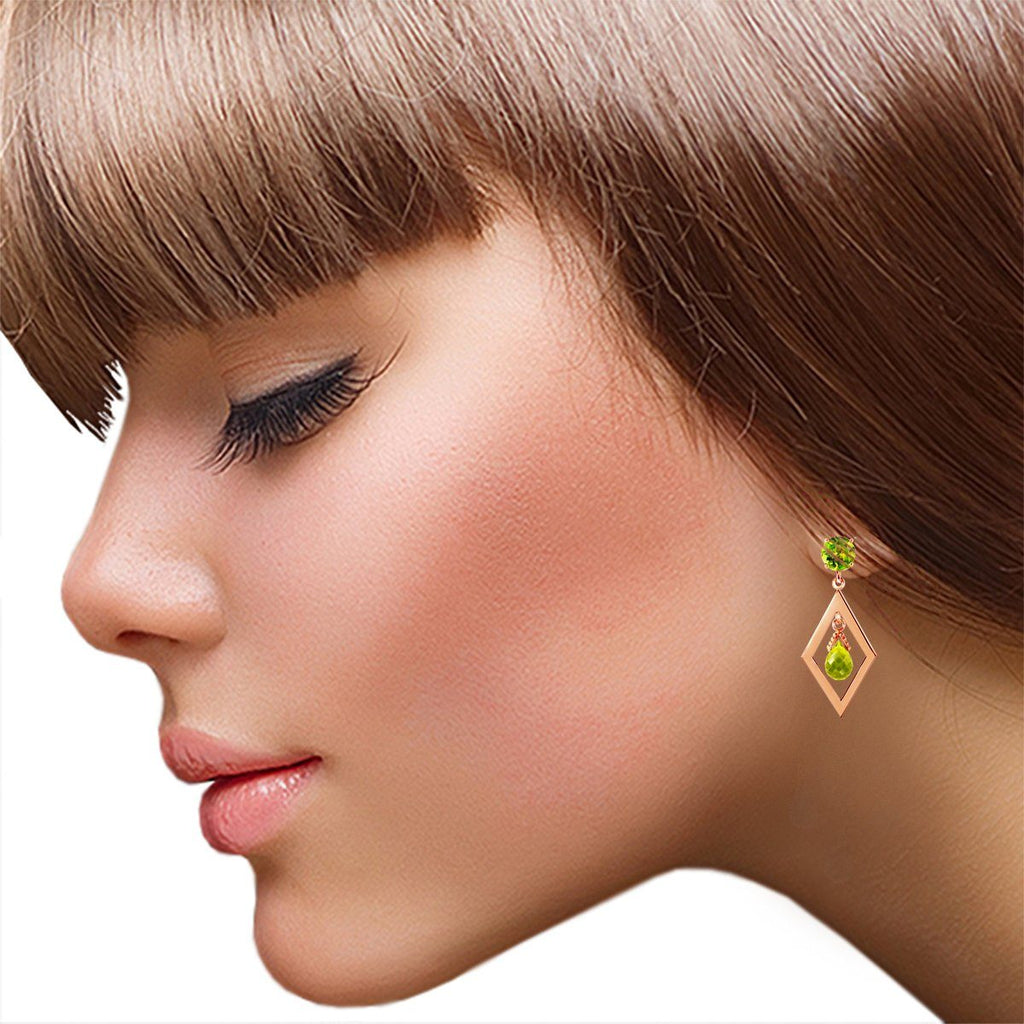 2.4 Carat 14K Rose Gold Peridot Dangling Earrings