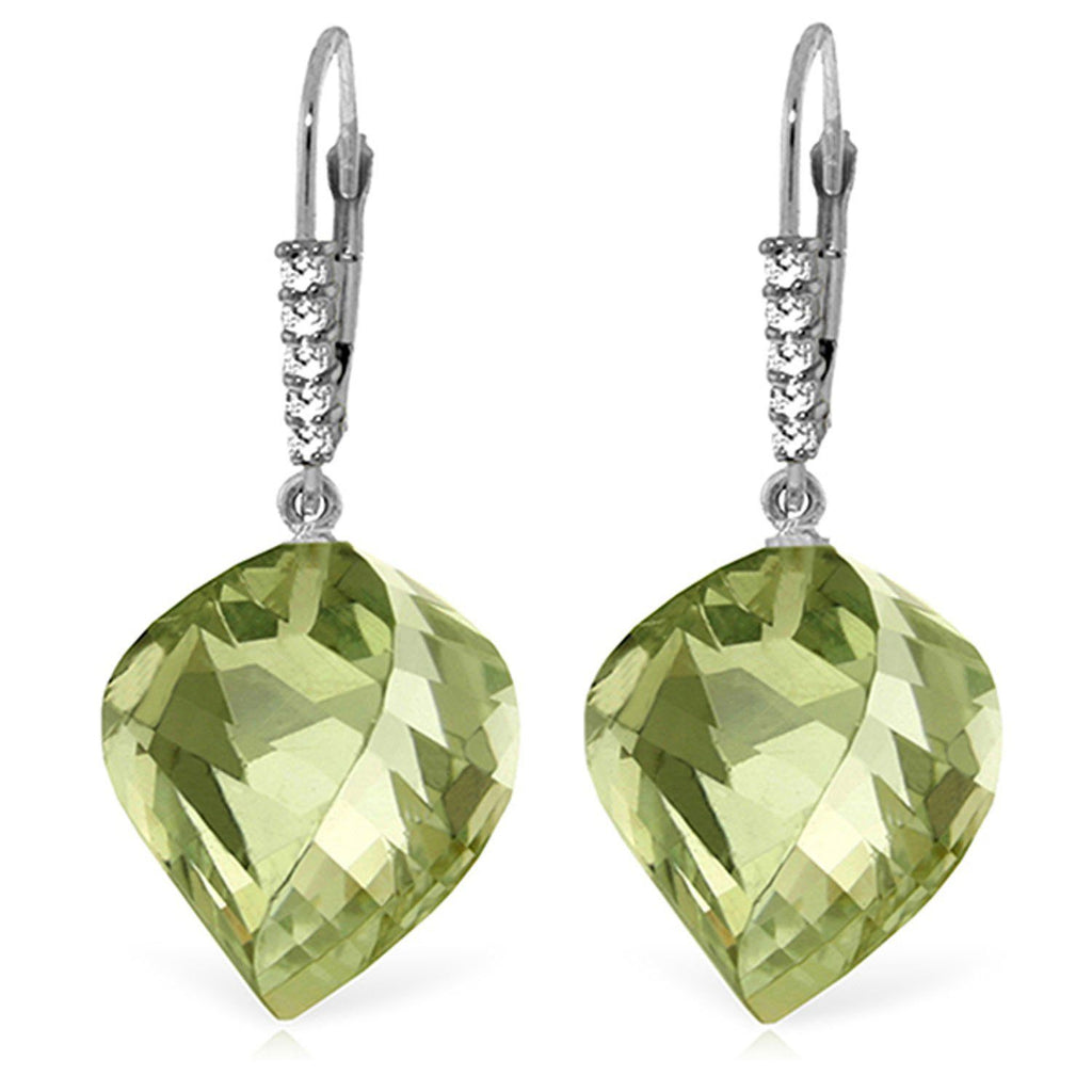 26.15 Carat 14K Gold Earrings Diamond Briolette Green Amethyst
