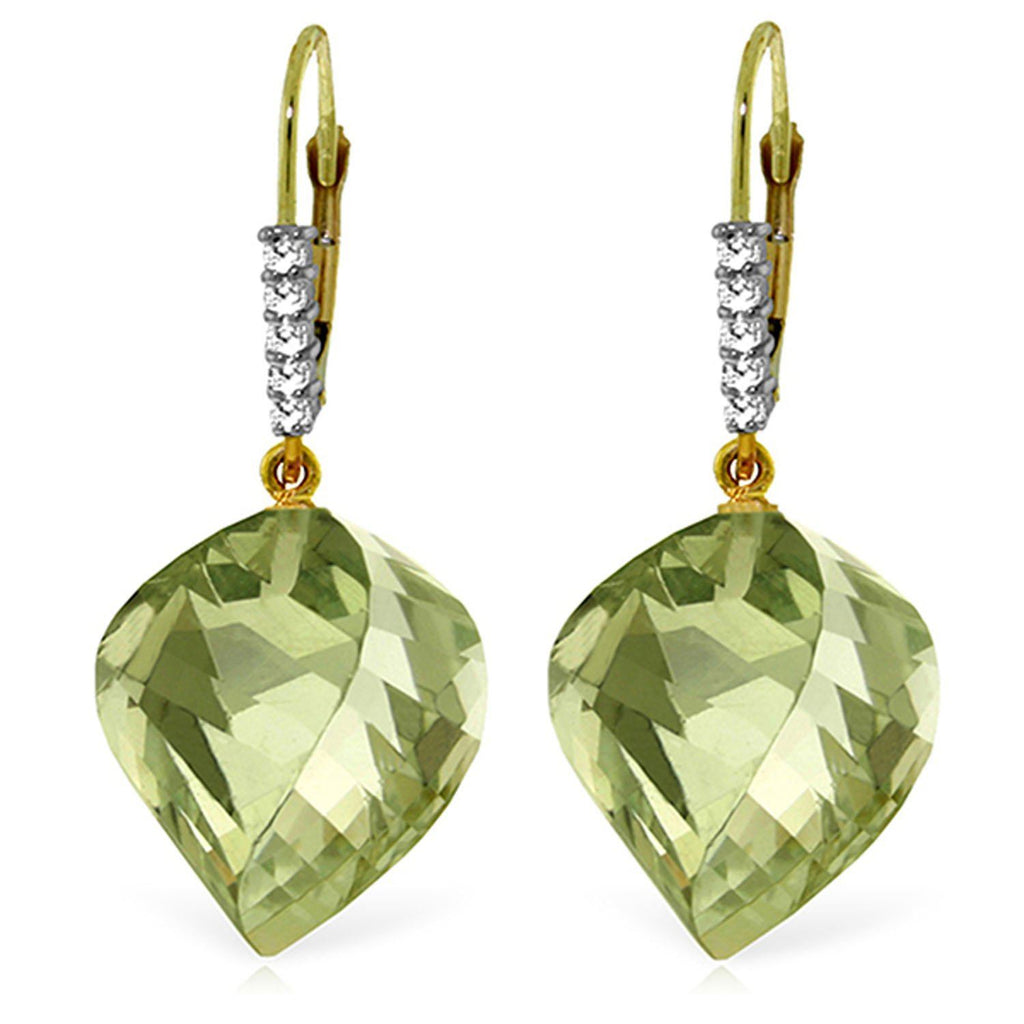26.15 Carat 14K Rose Gold Earrings Diamond Briolette Green Amethyst
