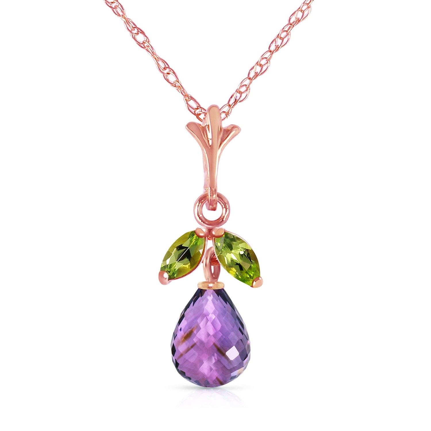 14K Rose Gold Purple Amethyst Peridot Necklace Gemstone